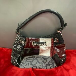 Vintage Bebe Handbag Red Silver Color Block Y2K 90s Purse Bag Patchwork Logo